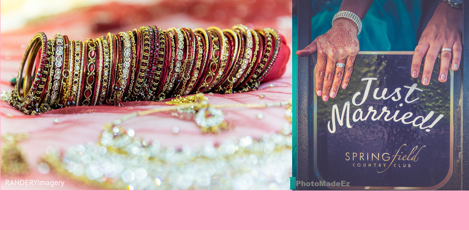 Indian bride and groom posing with their ceremony Lengha and sherwani  outfits. | Photo 164399